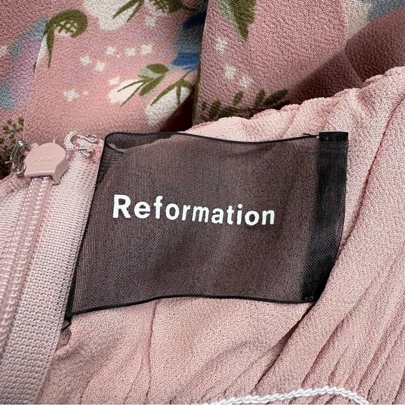 Reformation Size 12 Elyse Floral Mini Dress Smocked Waist Cottagecore Fairy - Picture 6 of 16